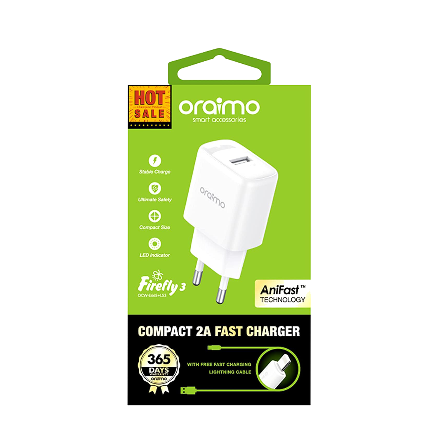 Oraimo OCW-E66S+C53 Fast Charger Firefly USB 10w Fast Charging Kit - Type C