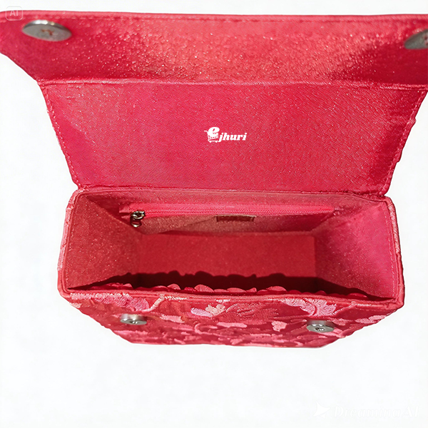 Elegant Red Floral Brocade Top-Handle Bag